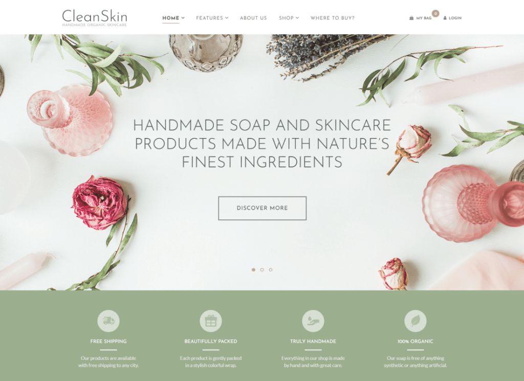 CleanSkin | صابون عضوي مصنوع يدويًا ومستحضرات تجميل طبيعية متجر WordPress Theme + Elementor