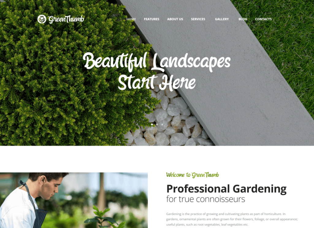 Polegar verde | Tema WordPress de serviços de jardinagem e paisagismo
