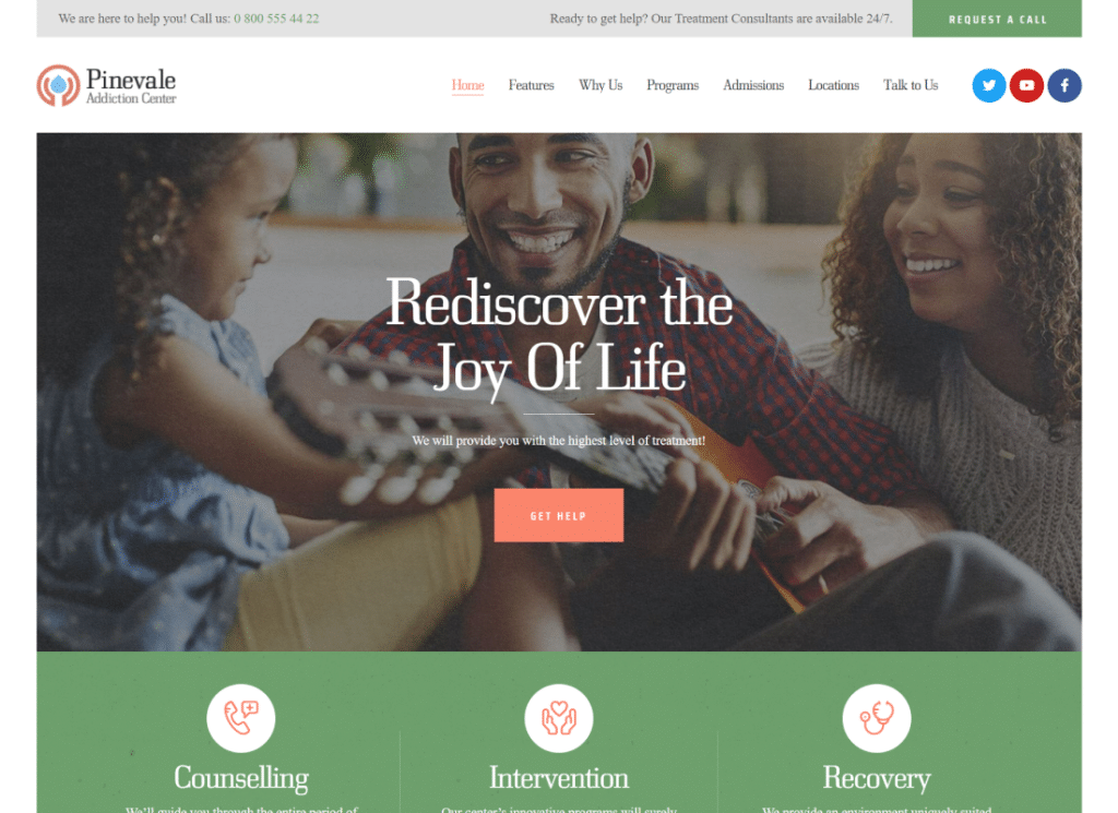 Пиневейл | Тема WordPress для центра восстановления и реабилитации наркозависимых