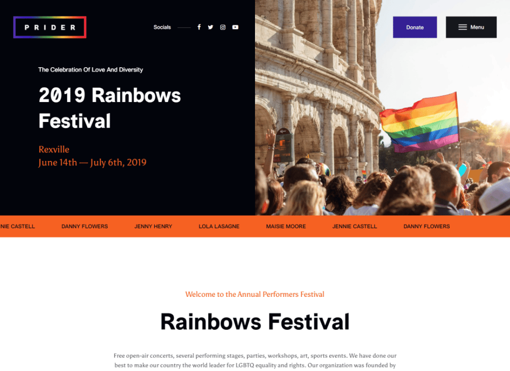 Prider | LGBT & Gay Rights Festival WordPress Theme + Bar