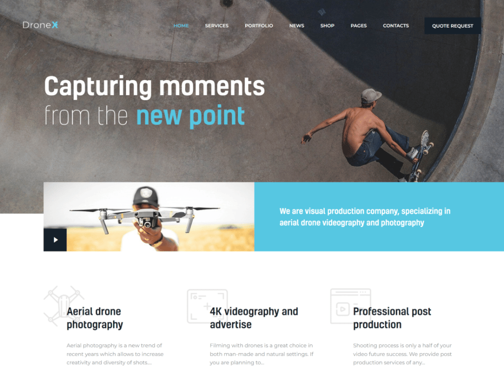 DroneX | Thème WordPress pour la photographie aérienne et la vidéographie