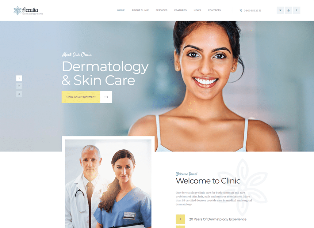 Accalia - Tema WordPress medico della clinica dermatologica e del centro di cosmetologia