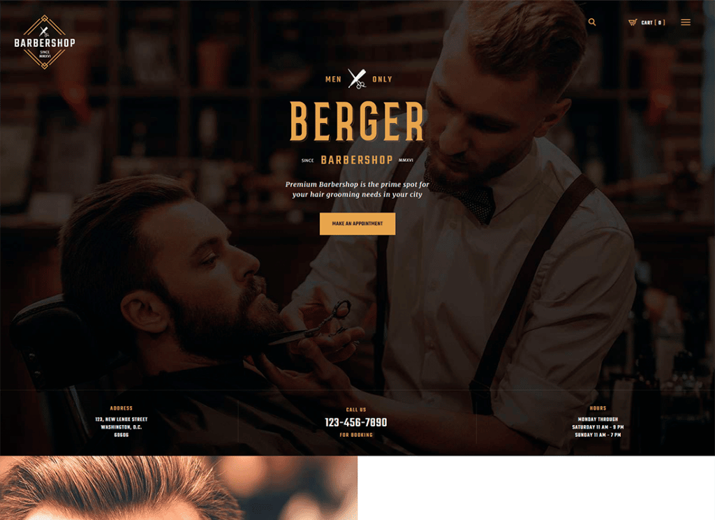 Berger - Barbearia e Cabeleireiro + Salão de Tatuagem Tema WordPress