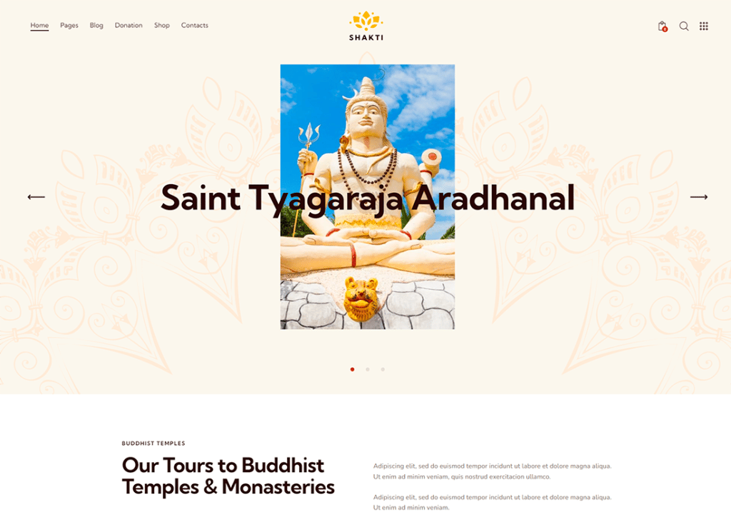 Shakti - Templul Krishna și temă WordPress pentru biserică