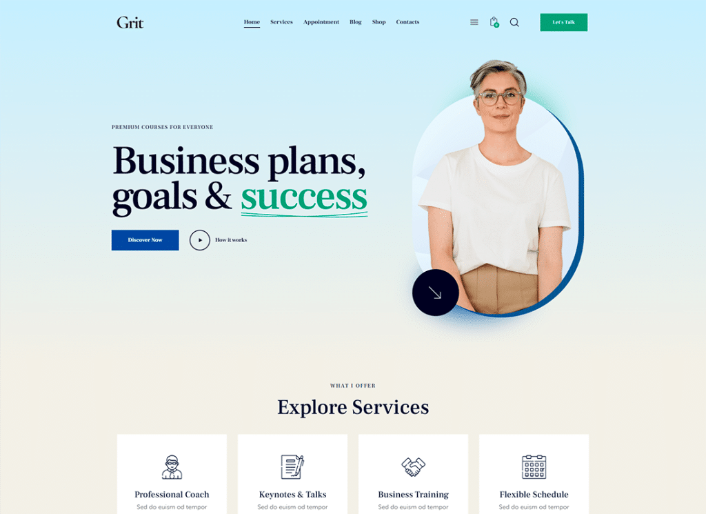 Grit - Coaching & Cursos Online Multiskin WordPress Theme