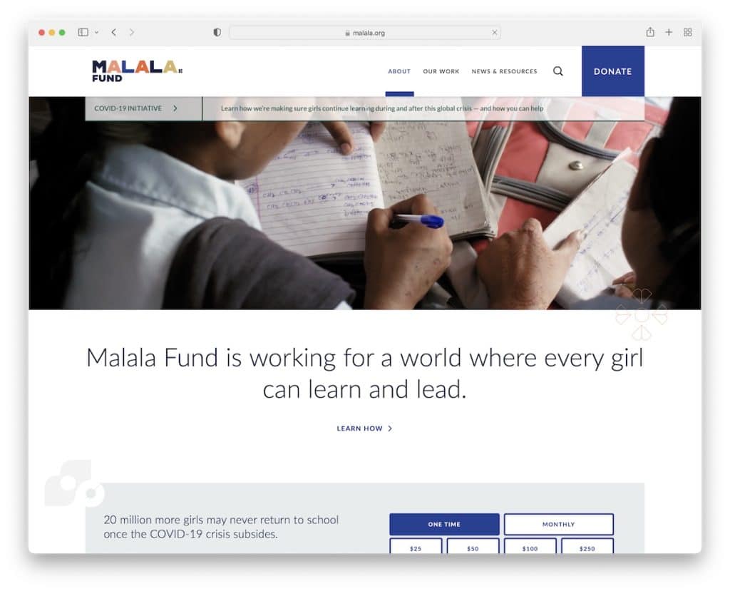 sito web senza scopo di lucro malala