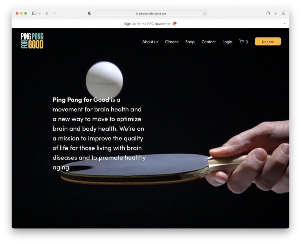 ping pong para un buen sitio web sin fines de lucro