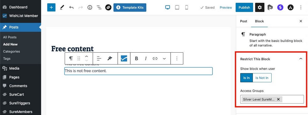 SureMembers でブロックを保護する方法