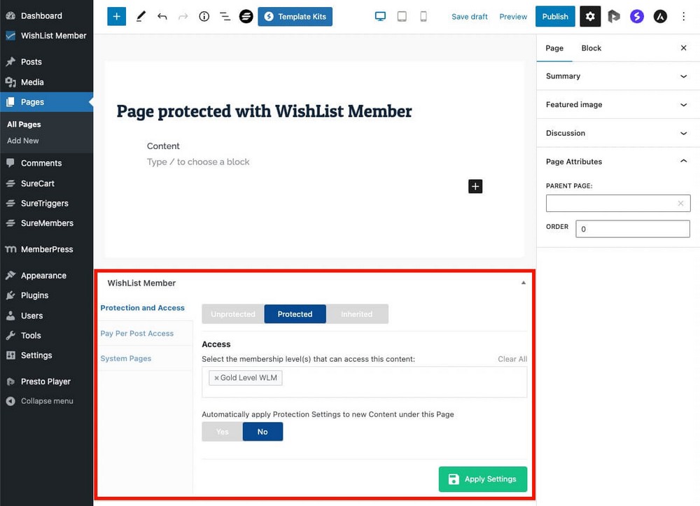 Comment protéger une publication ou une page avec WishList Member