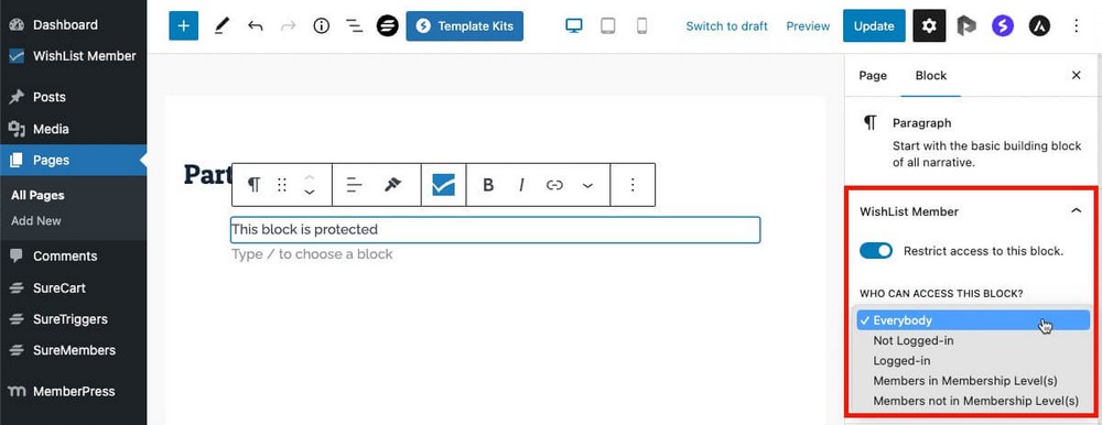 Bagaimana melindungi blok individual di Anggota WishList