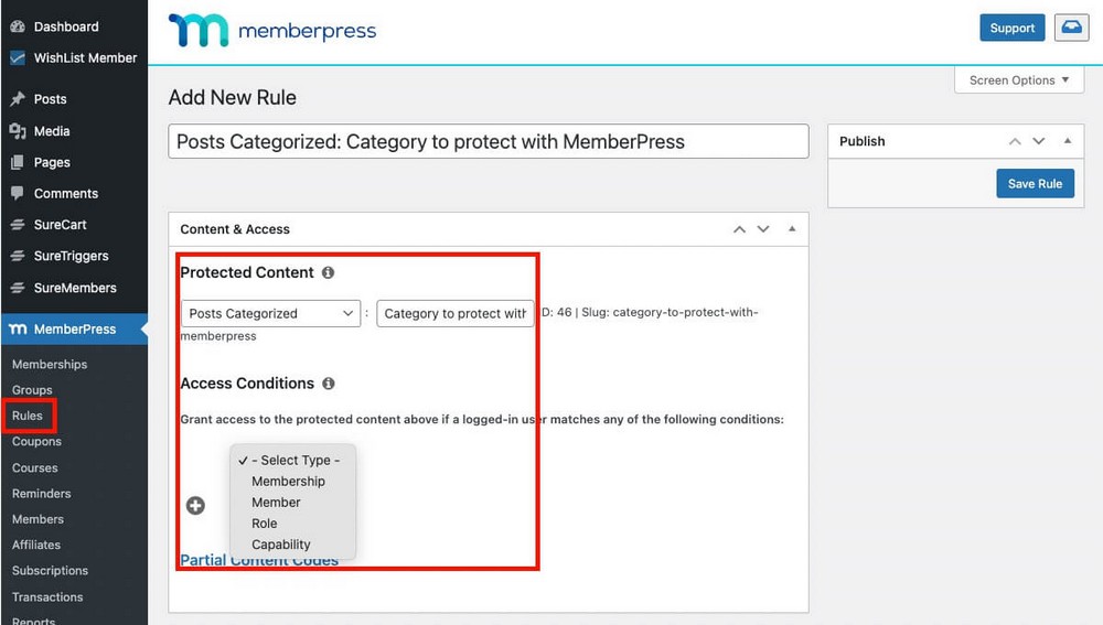 Comment créer des règles de protection dans MemberPress