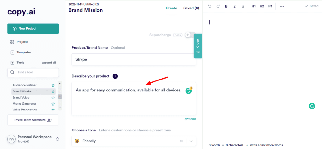 CopyAI Brand Mission Input