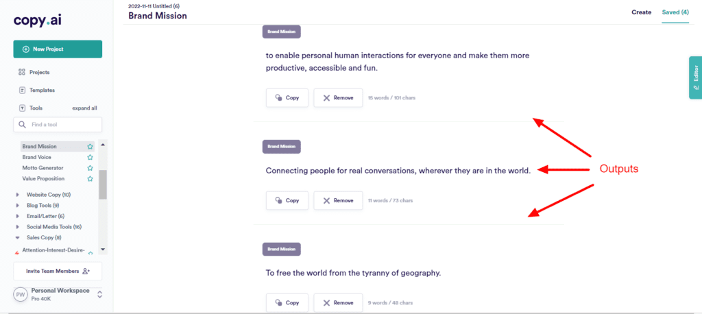 CopyAI Brand Mission Output