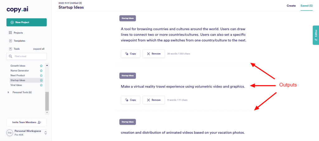CopyAI 创业点子输出