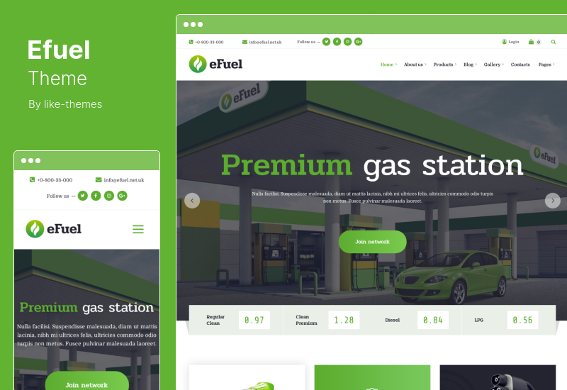 Efuel Theme — тема WordPress для аренды электромобилей и зарядки электромобилей