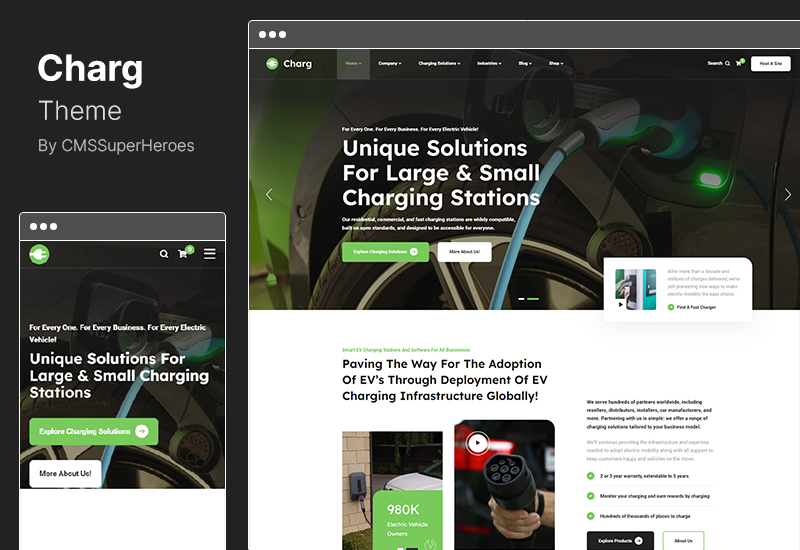Charg テーマ - 電気自動車と充電ステーションの WordPress テーマ
