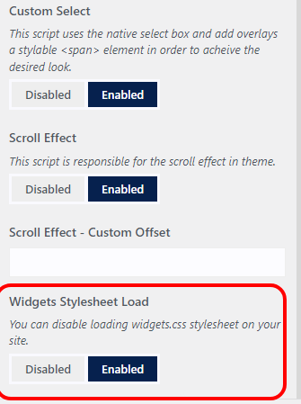 La mise à jour OceanWP Northern Star apporte une nouvelle fonctionnalité qui permet aux utilisateurs de désactiver le chargement de la feuille de style des widgets sur leurs sites Web. Ceci est une capture d'écran de la nouvelle option de paramètres de chargement de feuille de style Widgets dans le personnalisateur de thème OceanWP