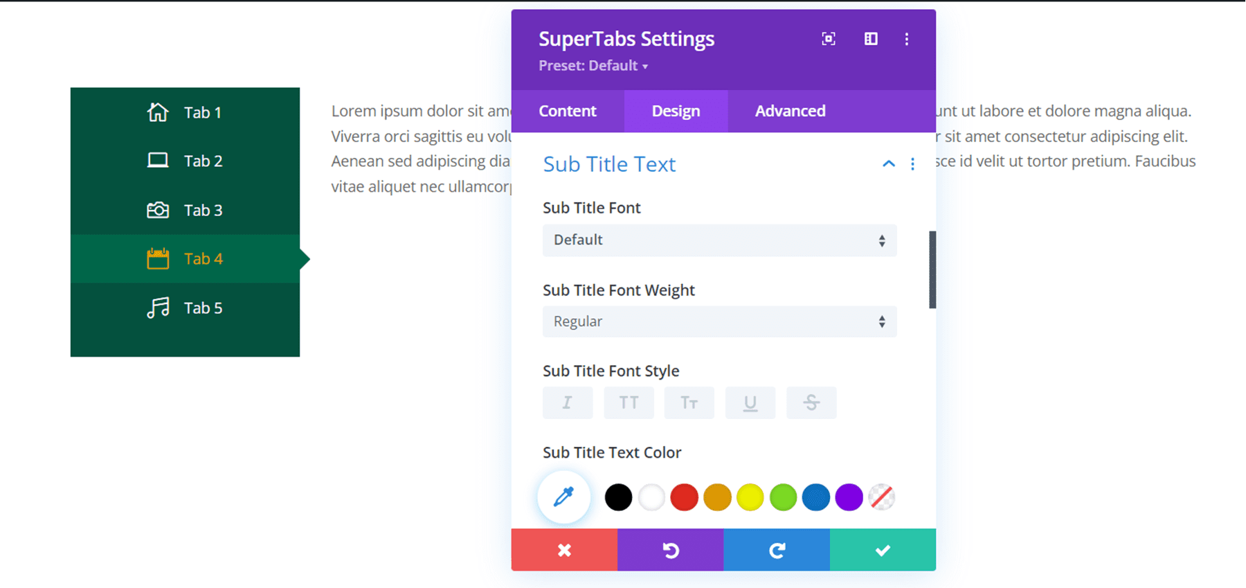 ปลั๊กอิน Divi เน้นข้อความคำบรรยาย Divi SuperTabs