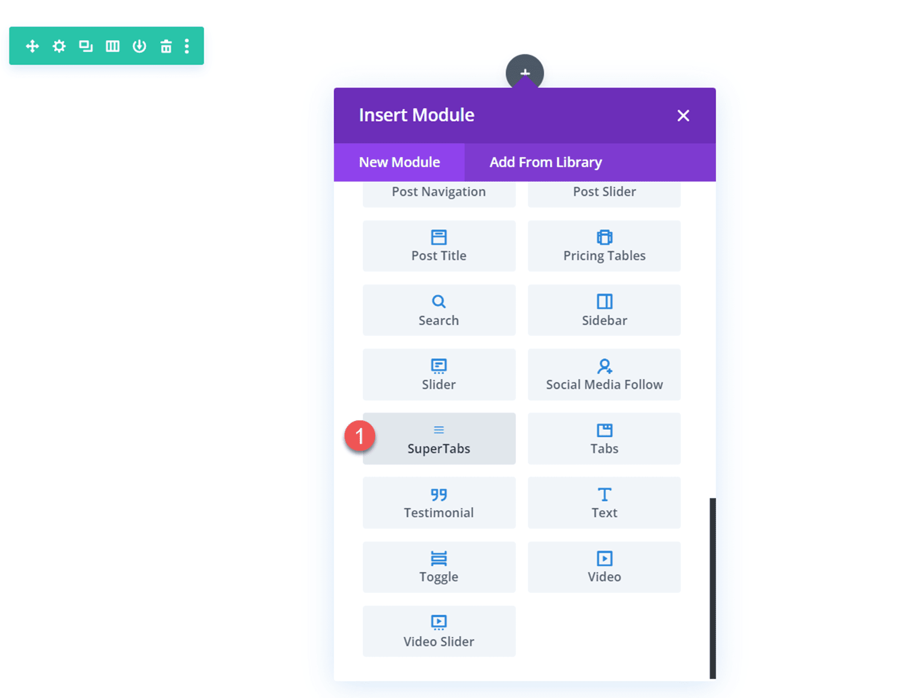 Sorot Plugin Divi Divi SuperTabs Tambahkan Modul