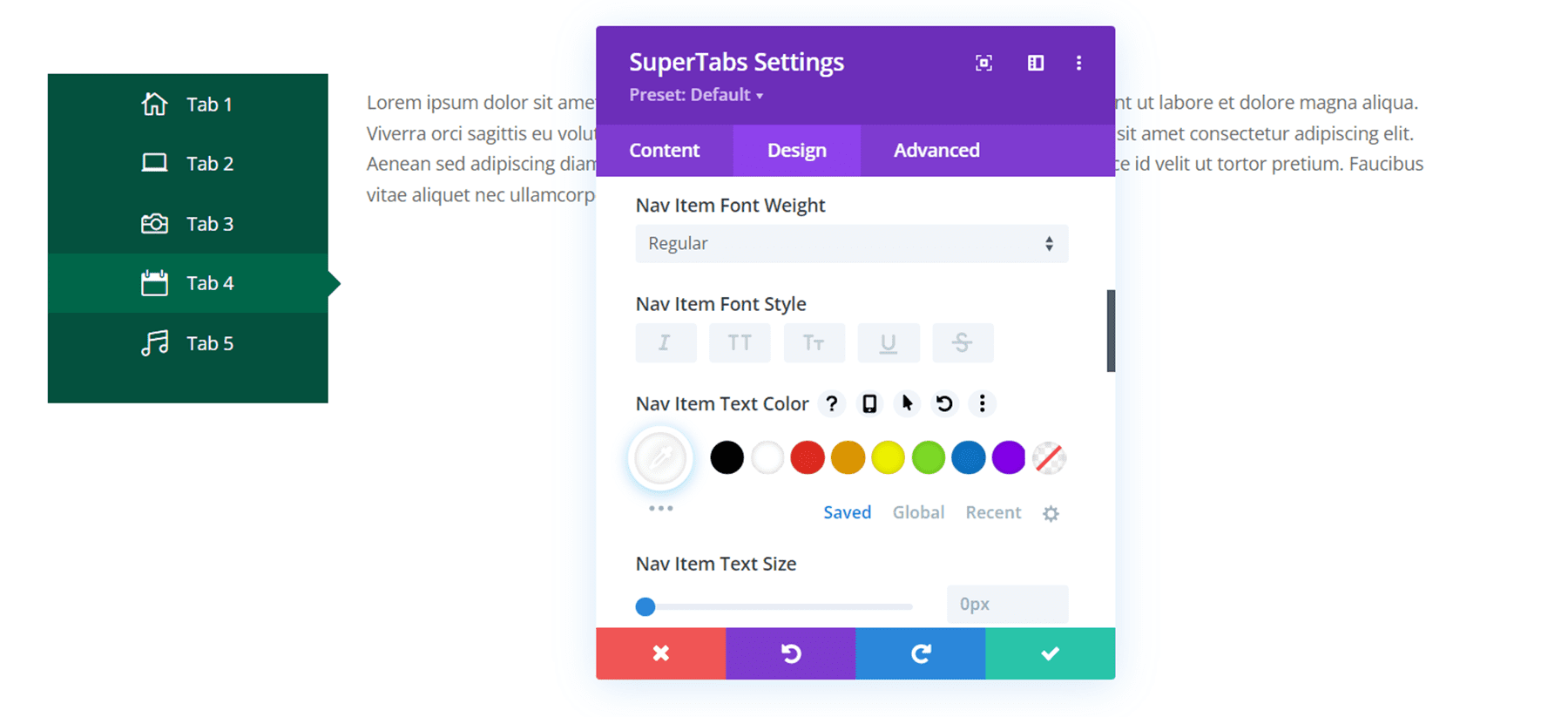 Divi 플러그인 하이라이트 Divi SuperTabs Nav 글꼴