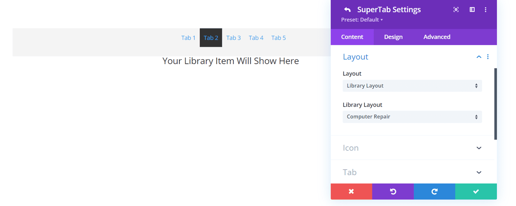 Plugin Divi Evidenzia il layout della libreria Divi SuperTabs