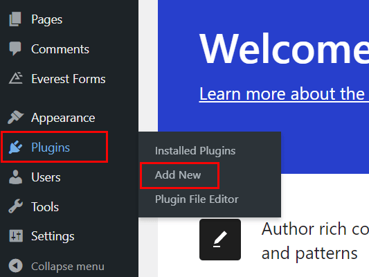 Passare a Plugin e Aggiungi nuovo