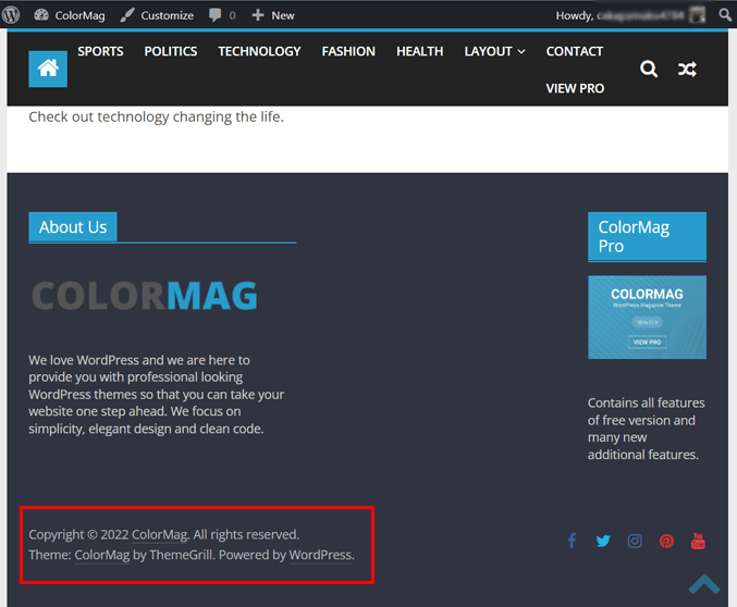 Footer di ColorMag