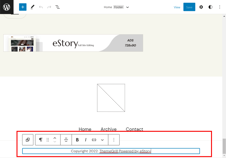 Remova o nome do tema do rodapé do WordPress usando eStory