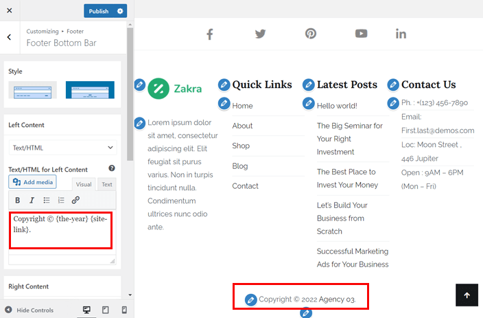 Eliminar el nombre del tema del pie de página de WordPress