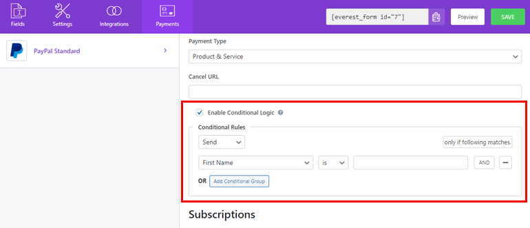 Bedingte Logik für Formular aktivieren