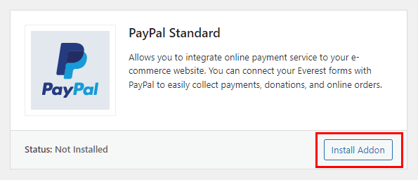 PayPal Addon'u yükleyin