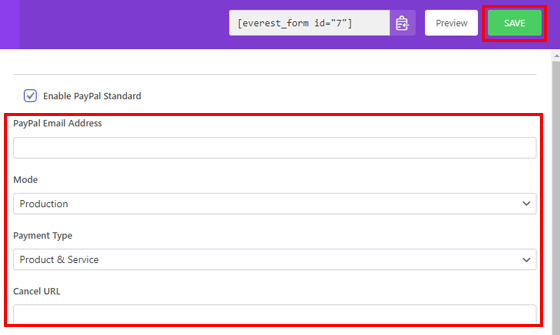 Opciones de configuración de PayPal