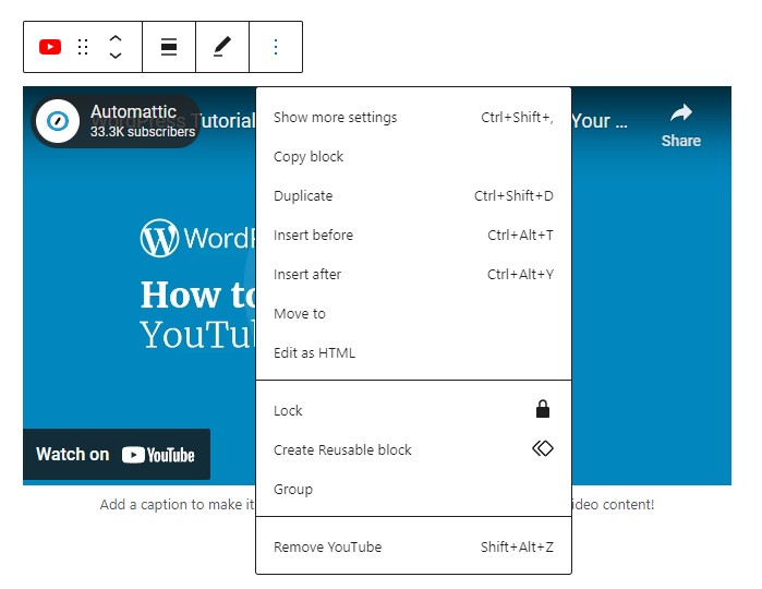 incorporando um vídeo do YouTube no WordPress colando um URL