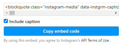 copiando um código de incorporação do Instagram