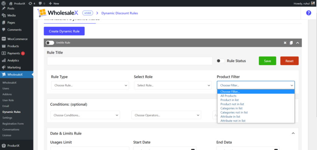 WholesaleX Product Filter