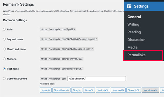 Configurações de links permanentes do WordPress