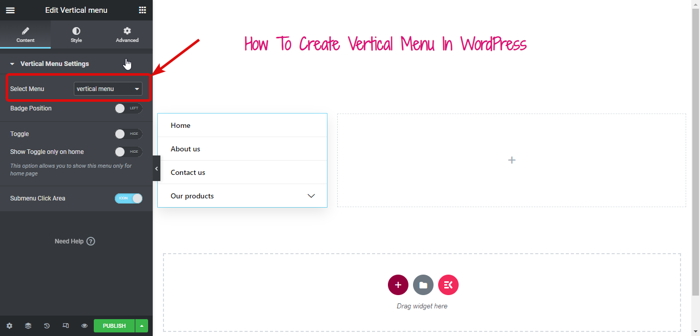 come creare un menu verticale in WordPress