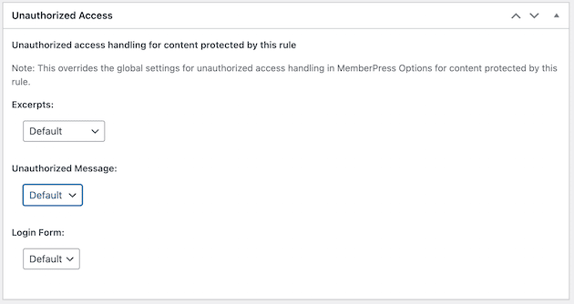 Der Abschnitt „Unautorisierter Zugriff“ in den MemberPress-Regeln.