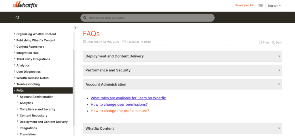 Contoh desain situs web WhatFix FAQ