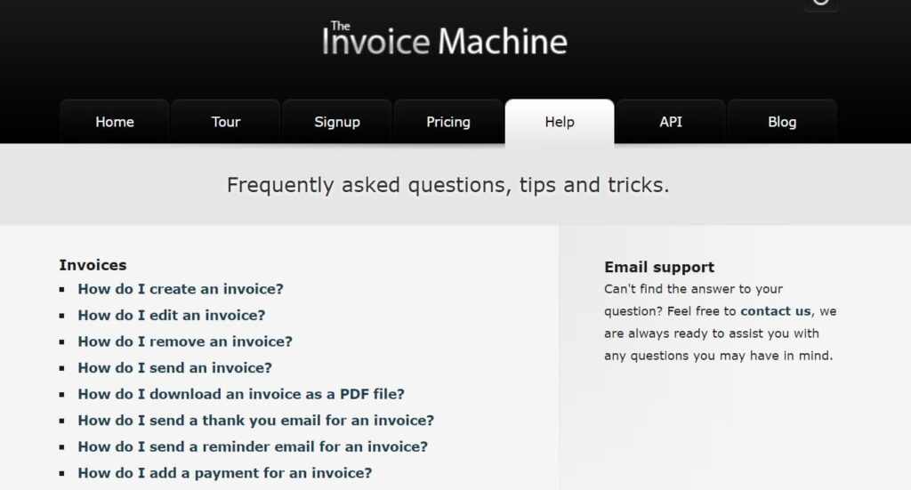 FAQ по дизайну сайта Invoice Machine