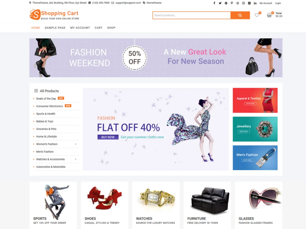 ShoppingCart è un bellissimo tema creato appositamente per Store, eCommerce