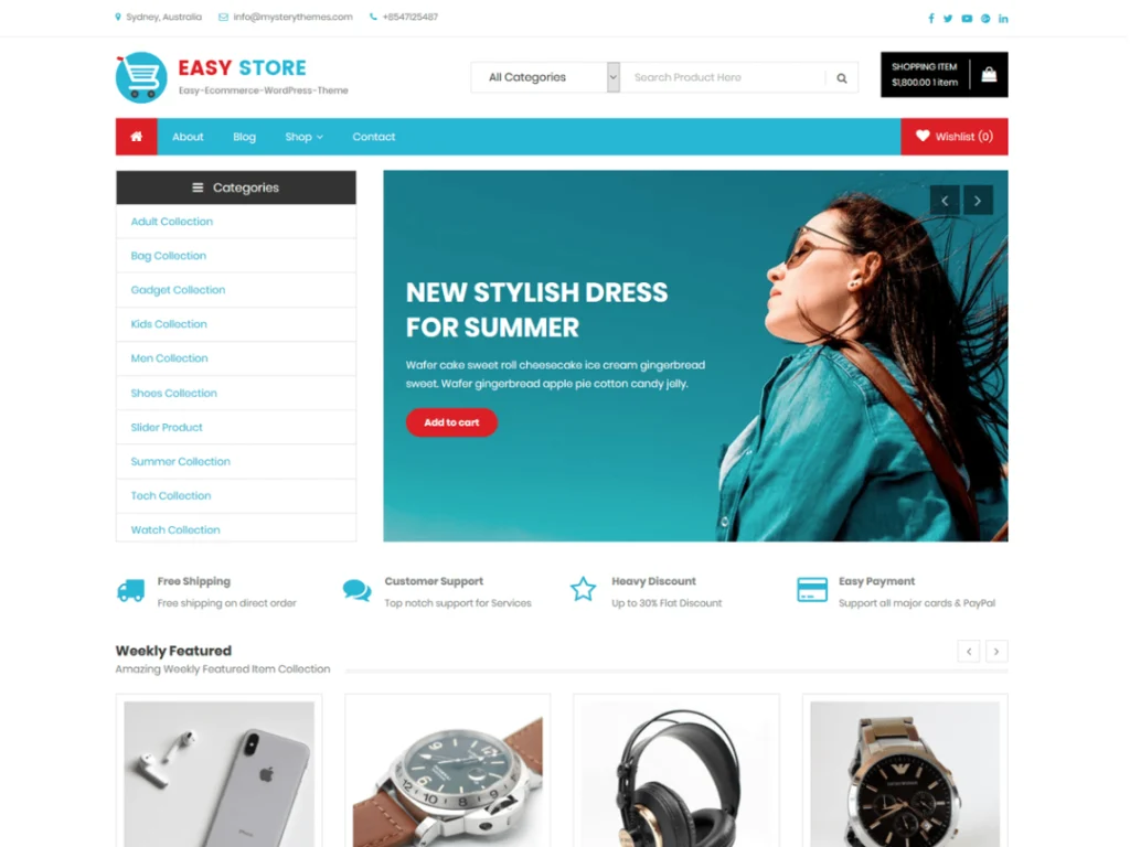 Easy Store è un tema di e-commerce dal design accattivante completamente compatibile