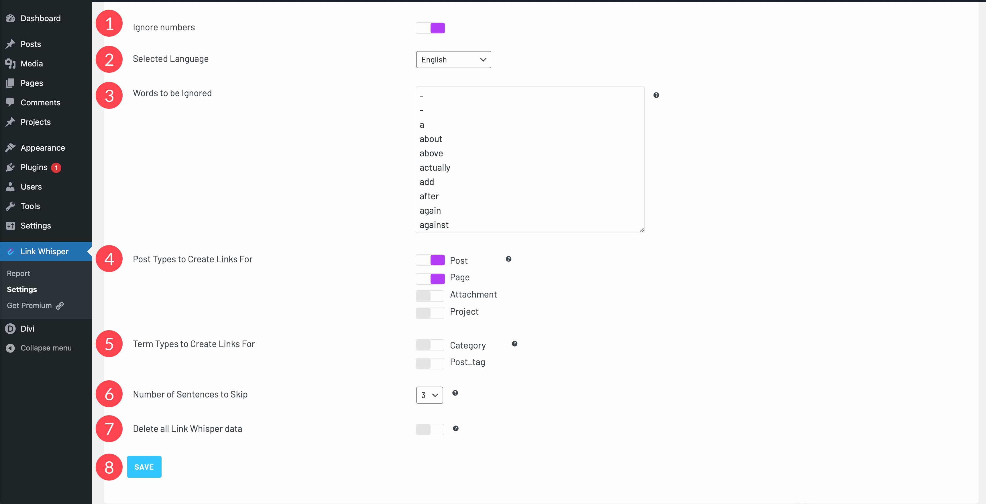 Link Whisper enlaces internos Configuración de WordPress