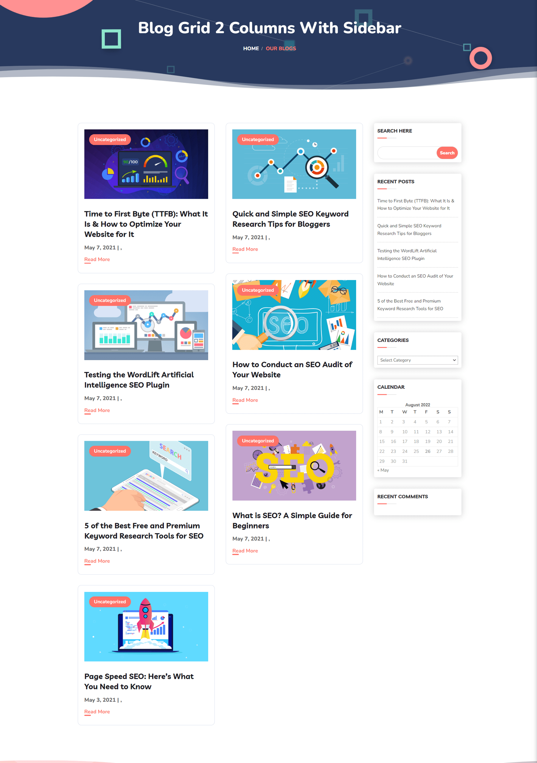 ธีม Divi SEO Agency ภาพรวมของ Divi Child Theme Blog Grid Sidebar