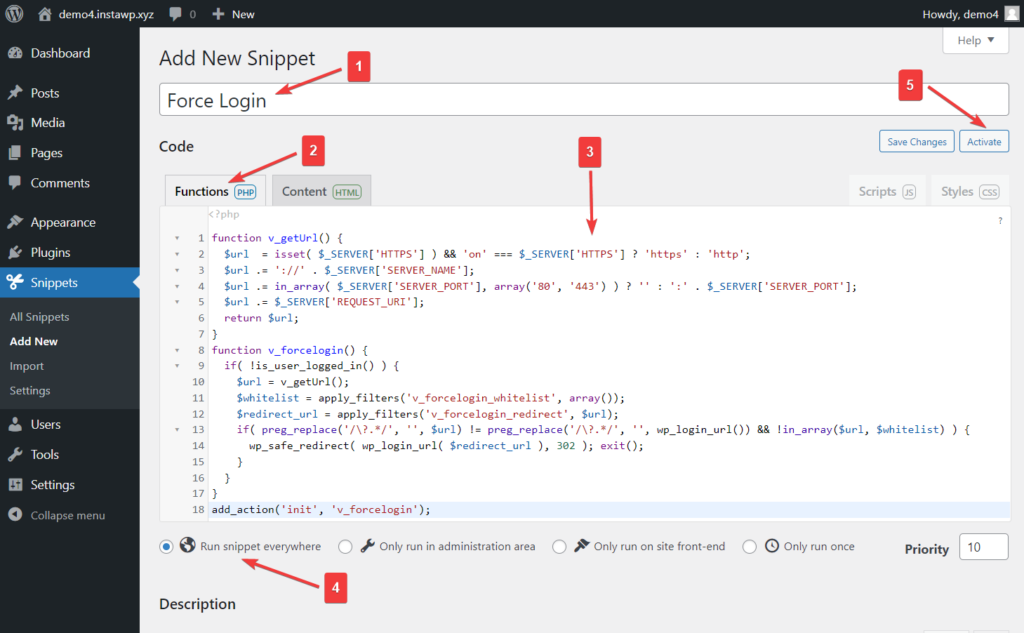 buat cuplikan dan tambahkan fungsi kode untuk login paksa