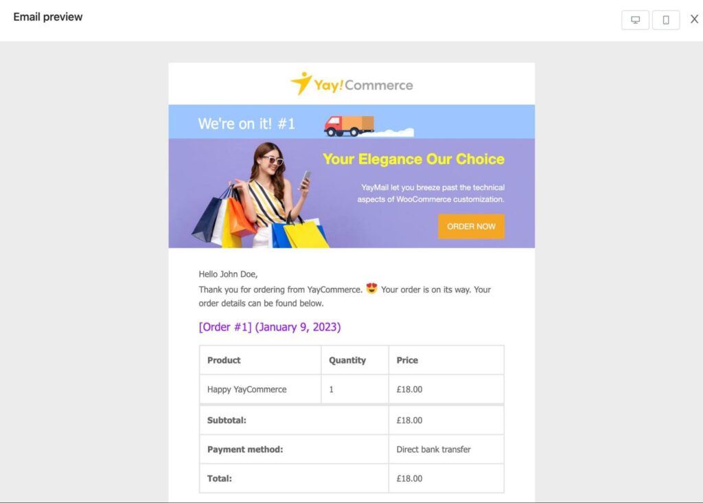 تخصيص معاينة رسائل البريد الإلكتروني woocommerce