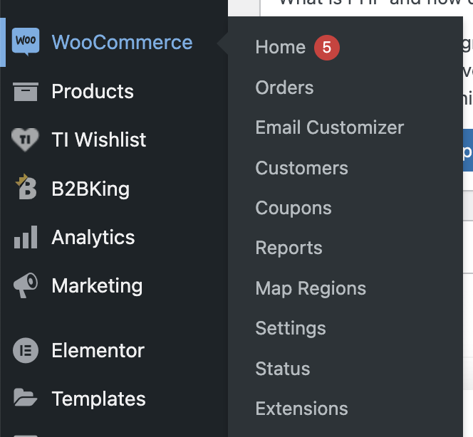 Tab WooCommerce di dasbor admin