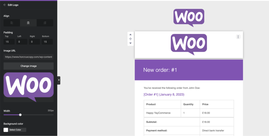 adăugarea de elemente în personalizarea e-mailurilor woocommerce