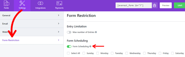 Aktivieren Sie die Formularzeitplanoption