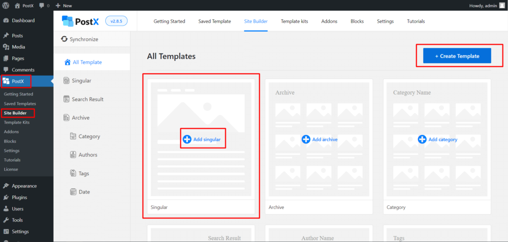 PostX Creating Singular Template